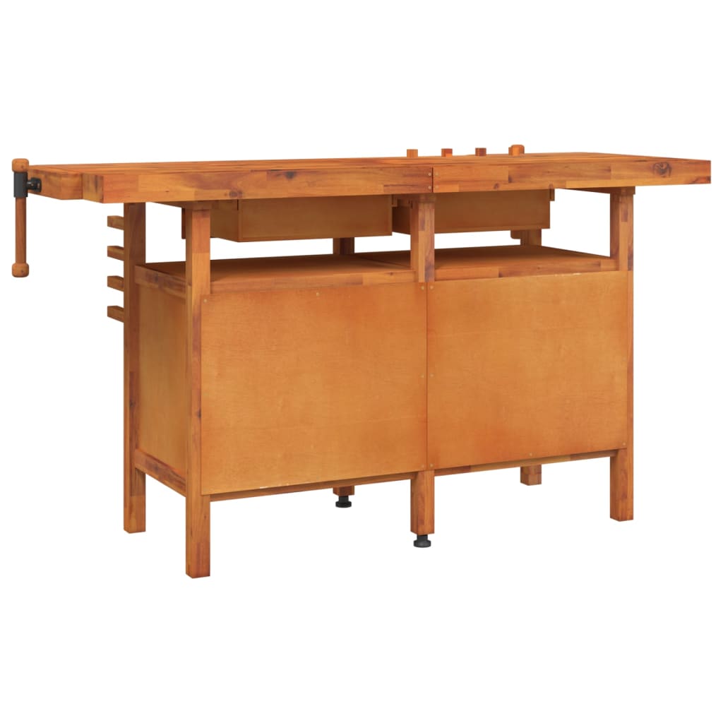 Workbench with Drawers and Vices 63.8"x24.4"x32.7" Solid Wood Acacia