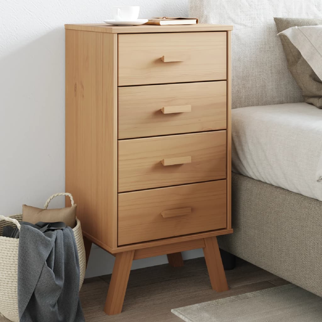 Bedside Cabinet OLDEN White and Brown Solid Wood Pine