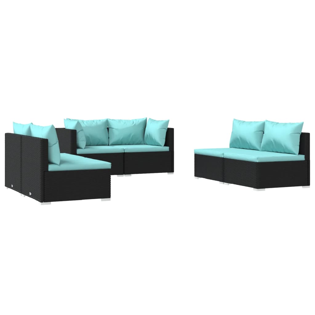 6 Piece Patio Lounge Set with Cushions Poly Rattan Black