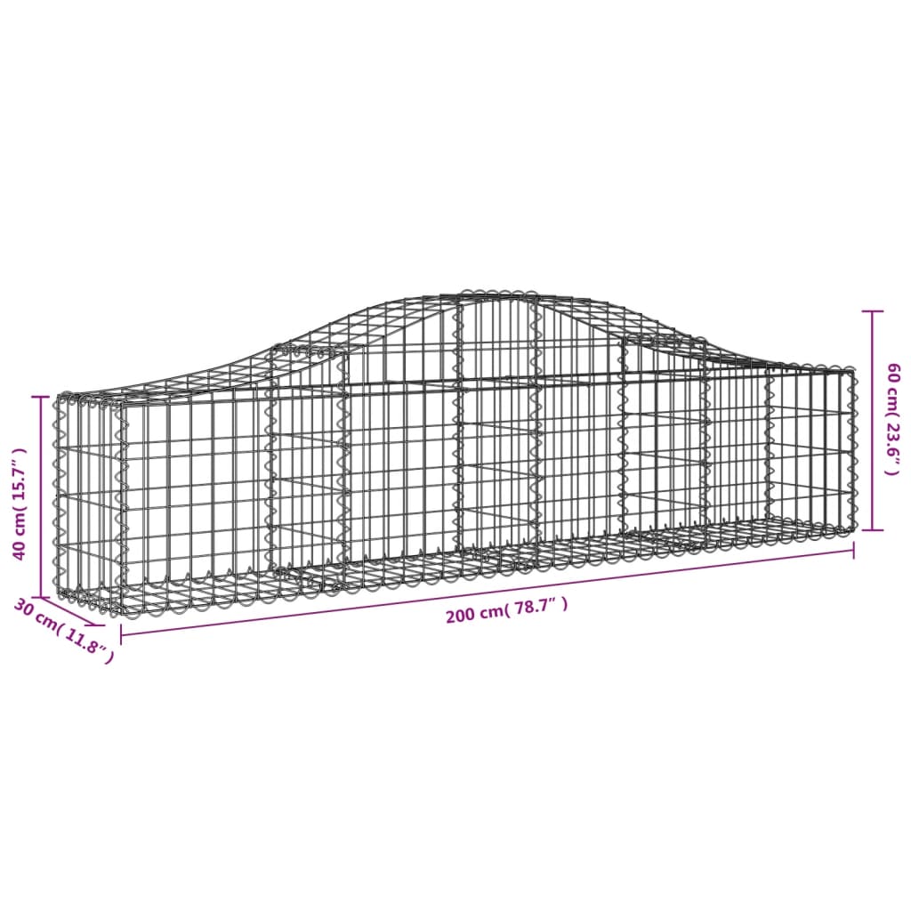 Arched Gabion Baskets 6 pcs 78.7"x11.8"x15.7"/23.6" Galvanized Iron