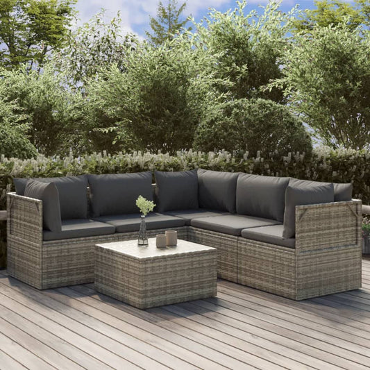 6 Piece Patio Lounge Set with Cushions Gray Poly Rattan