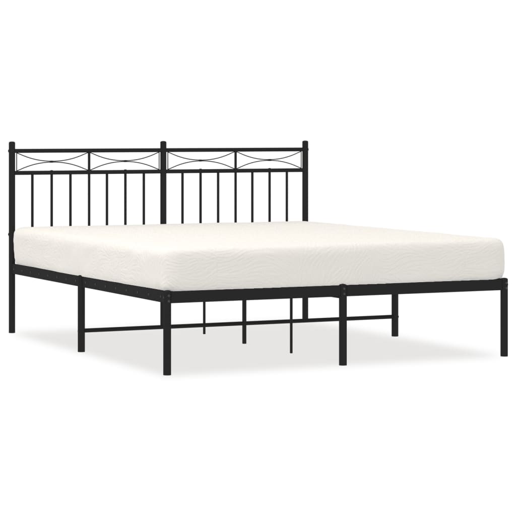 Metal Bed Frame without Mattress with Headboard Black 59.1"x78.7"