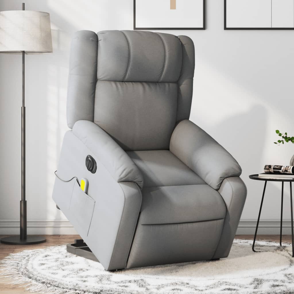 Electric Stand up Massage Recliner Chair Light Gray Fabric