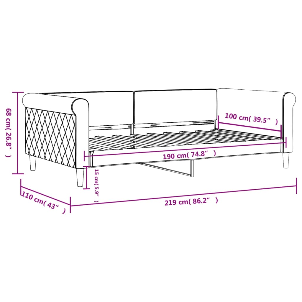 Day Bed without Mattress Light Gray 39.4"x74.8" Velvet