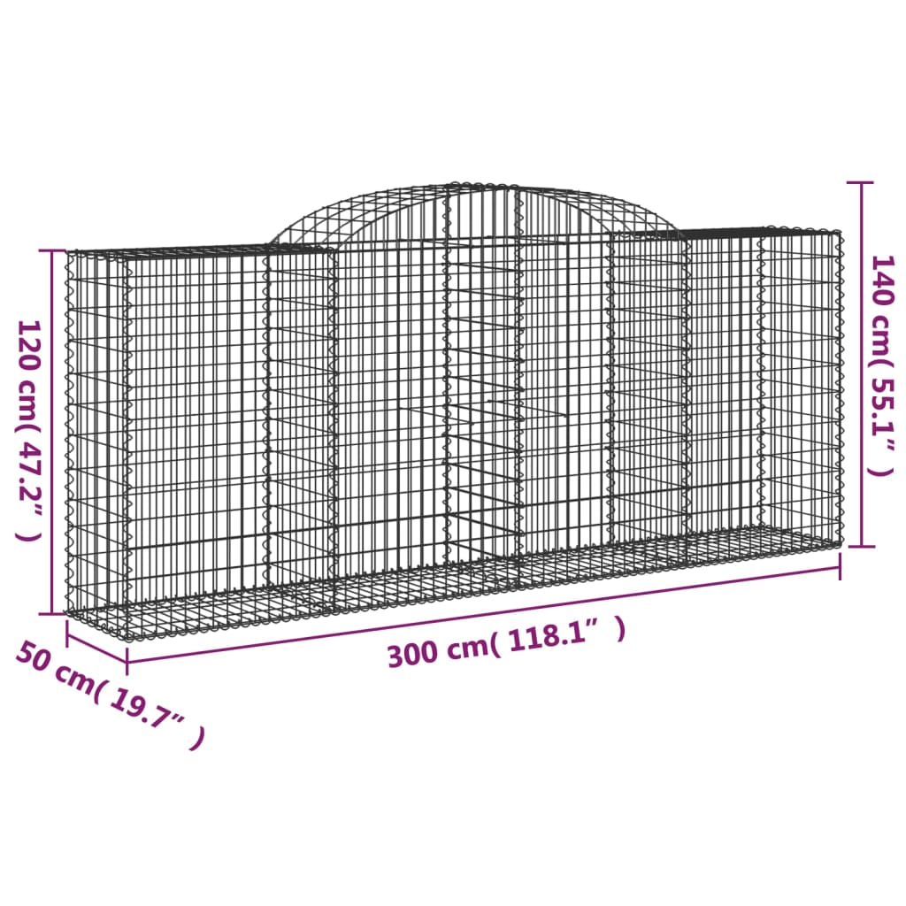 Arched Gabion Baskets 9 pcs 118.1"x19.7"x47.2"/55.1" Galvanized Iron