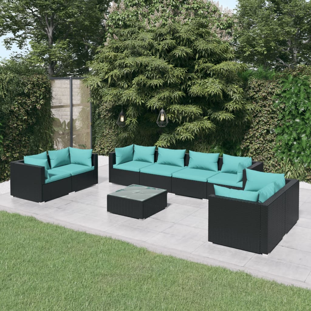 4 Piece Patio Lounge Set with Cushions Poly Rattan Black