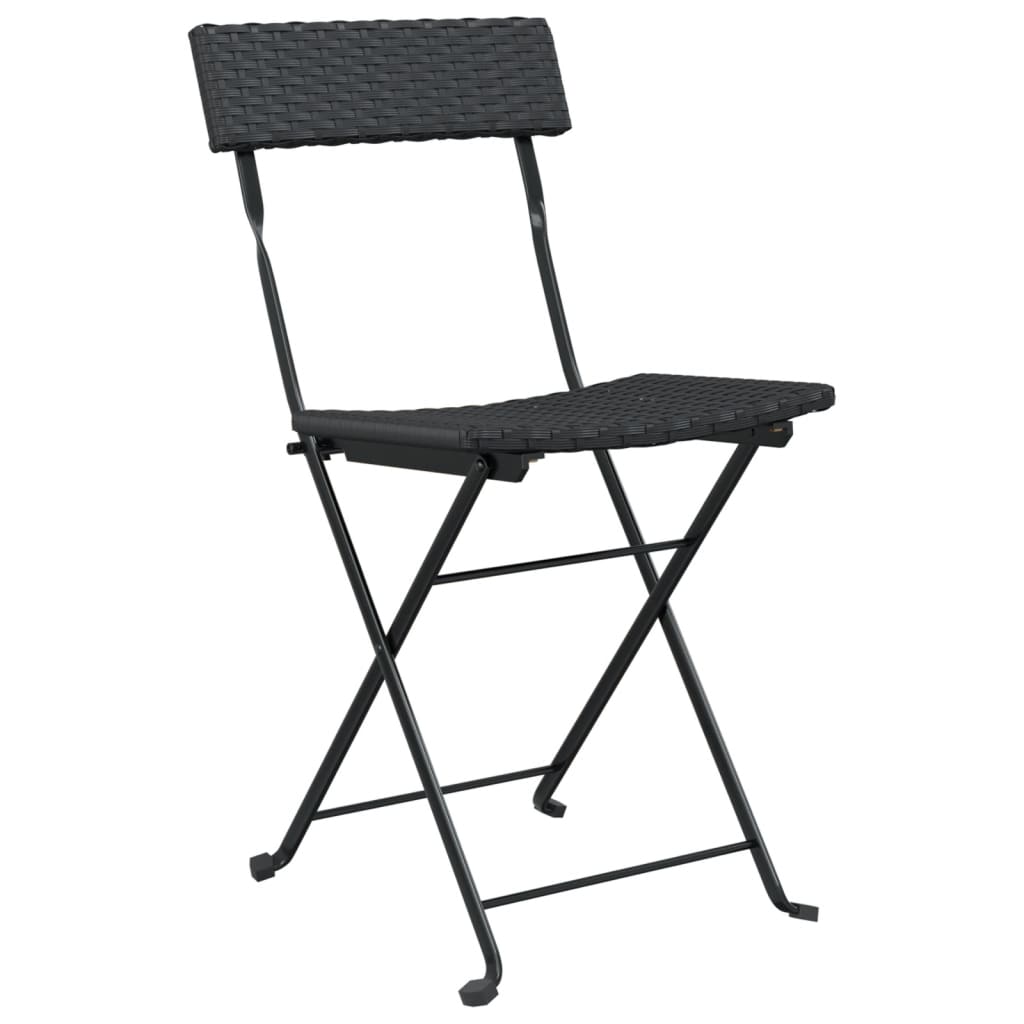 Folding Bistro Chairs 8 pcs Black Poly Rattan and Steel