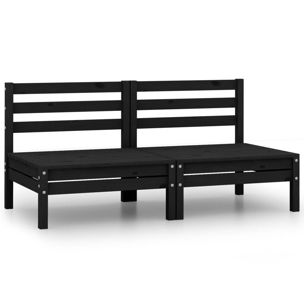 Patio Middle Sofas 2 pcs Black Solid Wood Pine