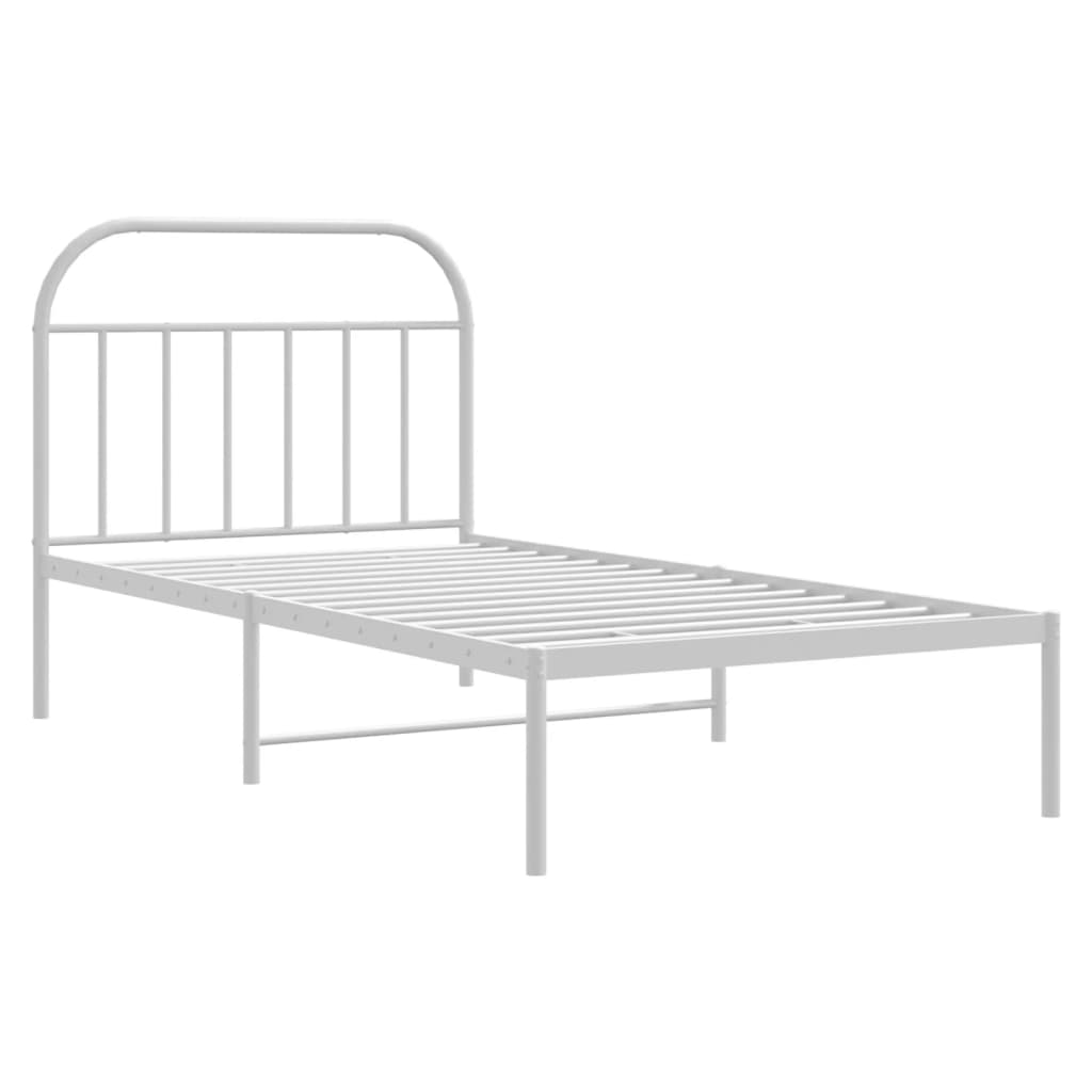 Metal Bed Frame without Mattress with Headboard White 39.4"x78.7"