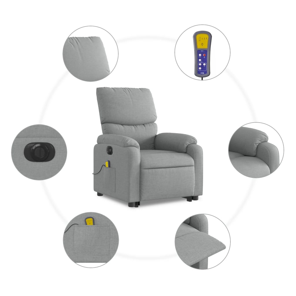 Electric Stand up Massage Recliner Chair Light Gray Fabric