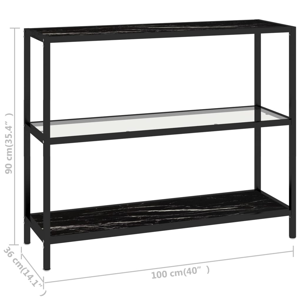 Shelf Transparent and Black Marble 39.4"x14.2"x35.4" Tempered Glass