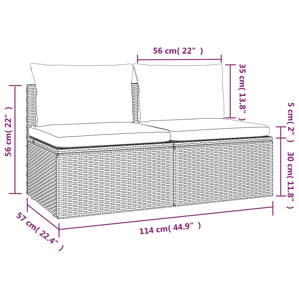 2-Seater Patio Sofa with Cushions Gray Poly Rattan