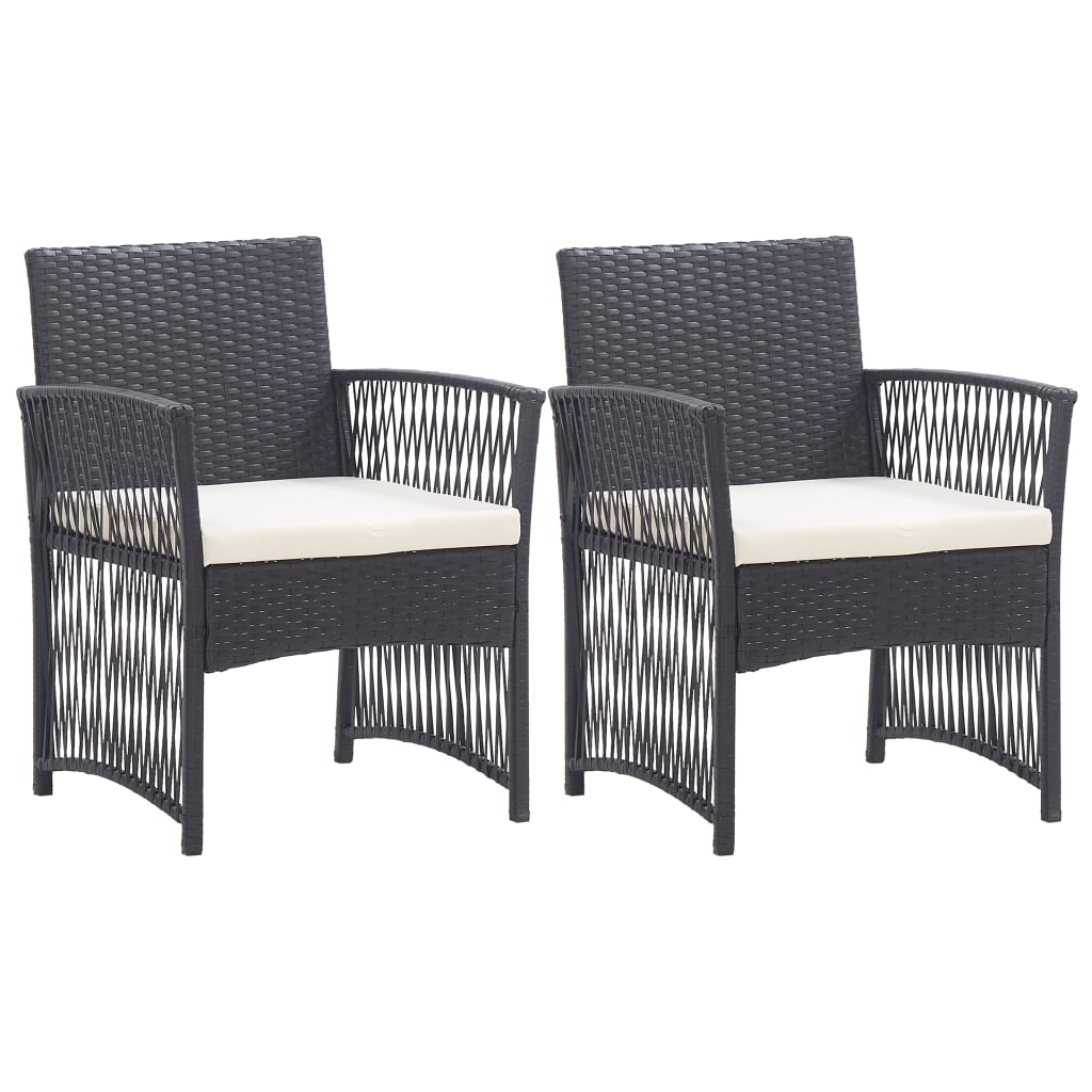 Patio Armchairs with Cushions 2 pcs Black Poly Rattan