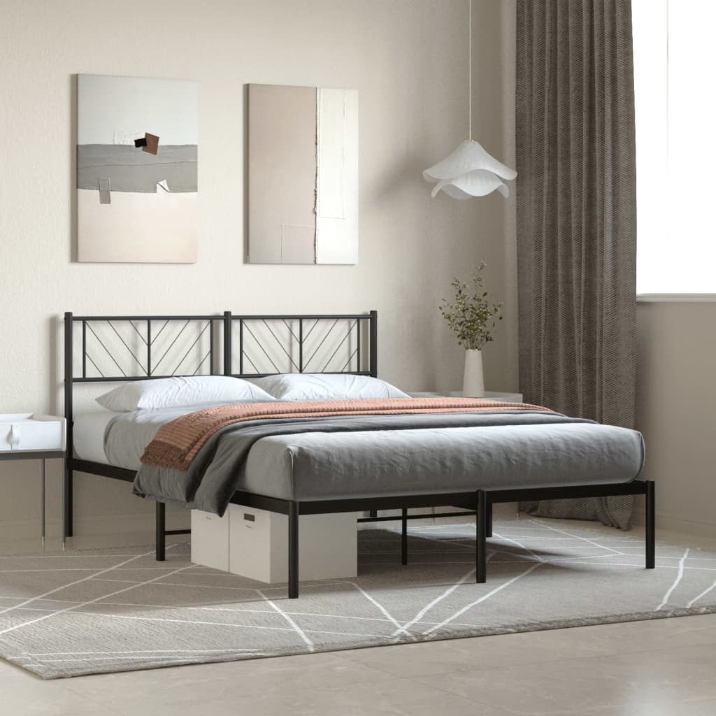 Metal Bed Frame without Mattress with Headboard Black 53.1"x74.8"