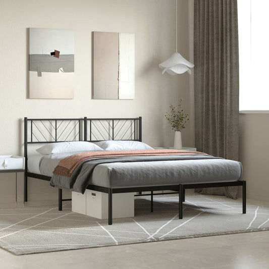 Metal Bed Frame without Mattress with Headboard Black 53.1"x74.8"