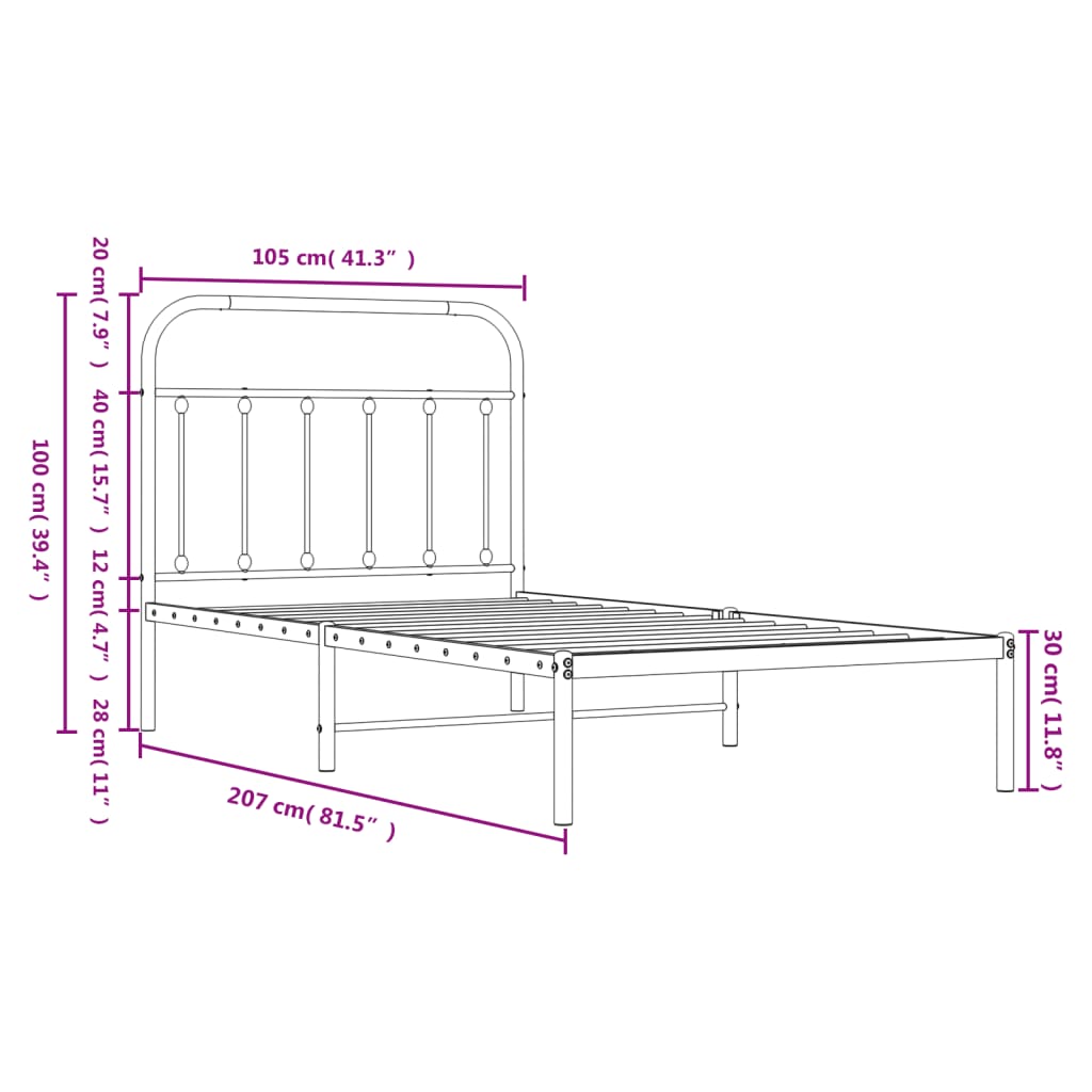 Metal Bed Frame without Mattress with Headboard Black 39.4"x78.7"