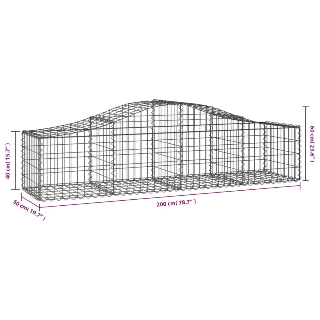 Arched Gabion Baskets 4 pcs 78.7"x19.7"x15.7"/23.6" Galvanized Iron