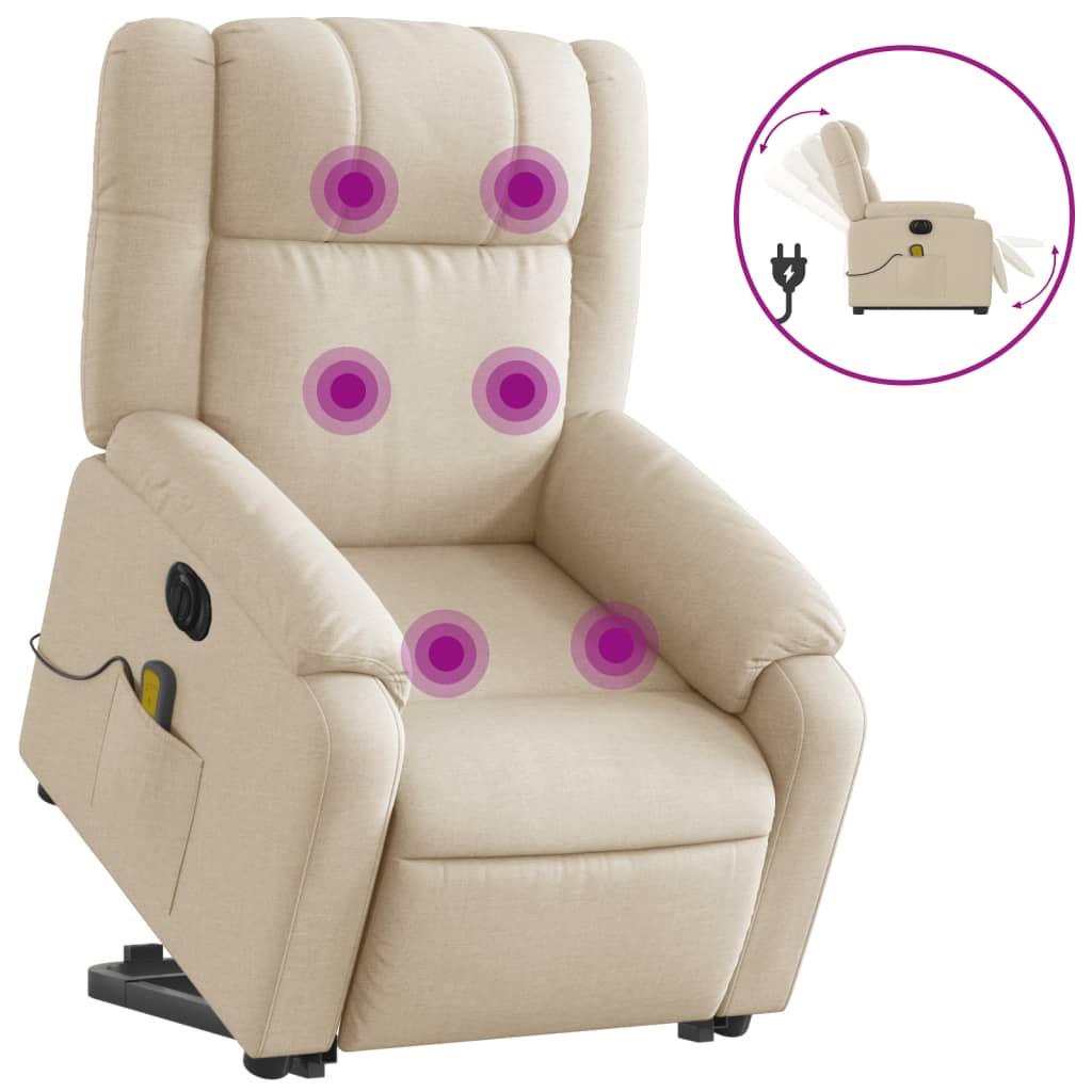 Electric Stand up Massage Recliner Chair Cream Fabric