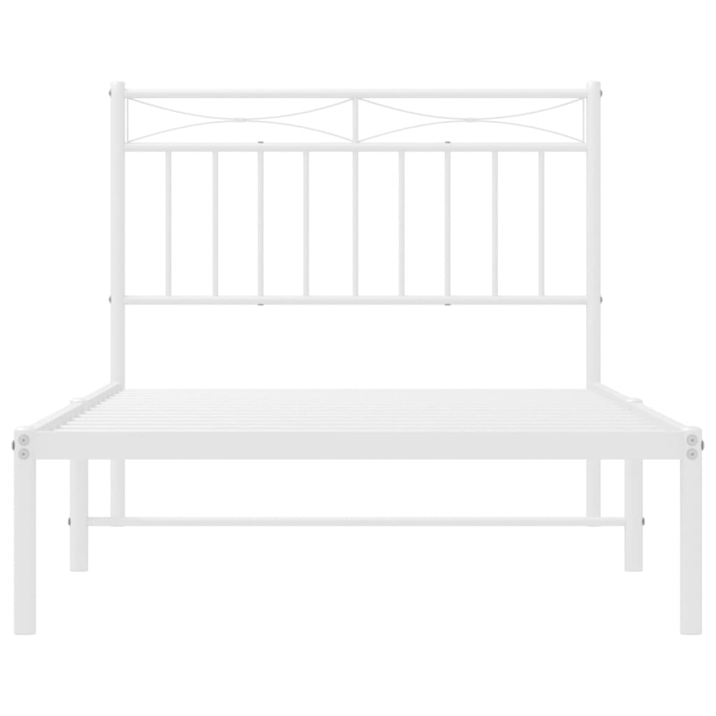 Metal Bed Frame without Mattress with Headboard White 39.4"x74.8"