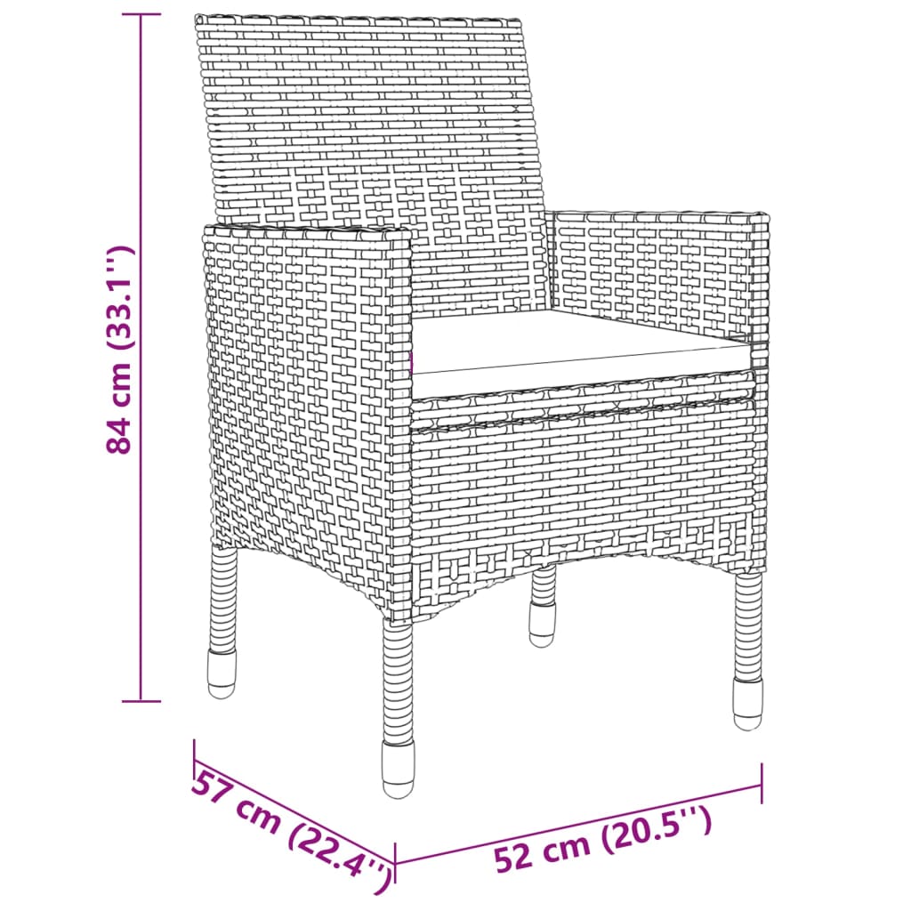 3 Piece Patio Dining Set Poly Rattan Brown