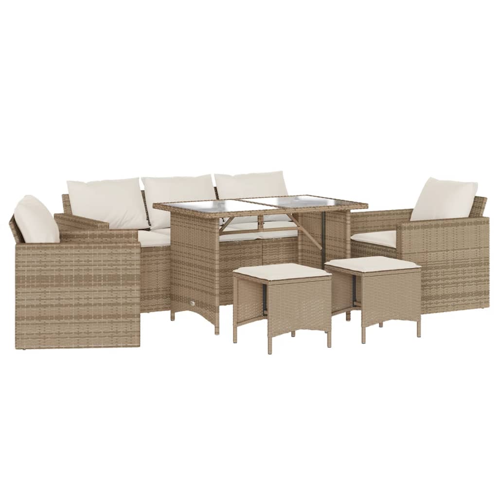 6 Piece Patio Sofa Set with Cushions Beige Poly Rattan