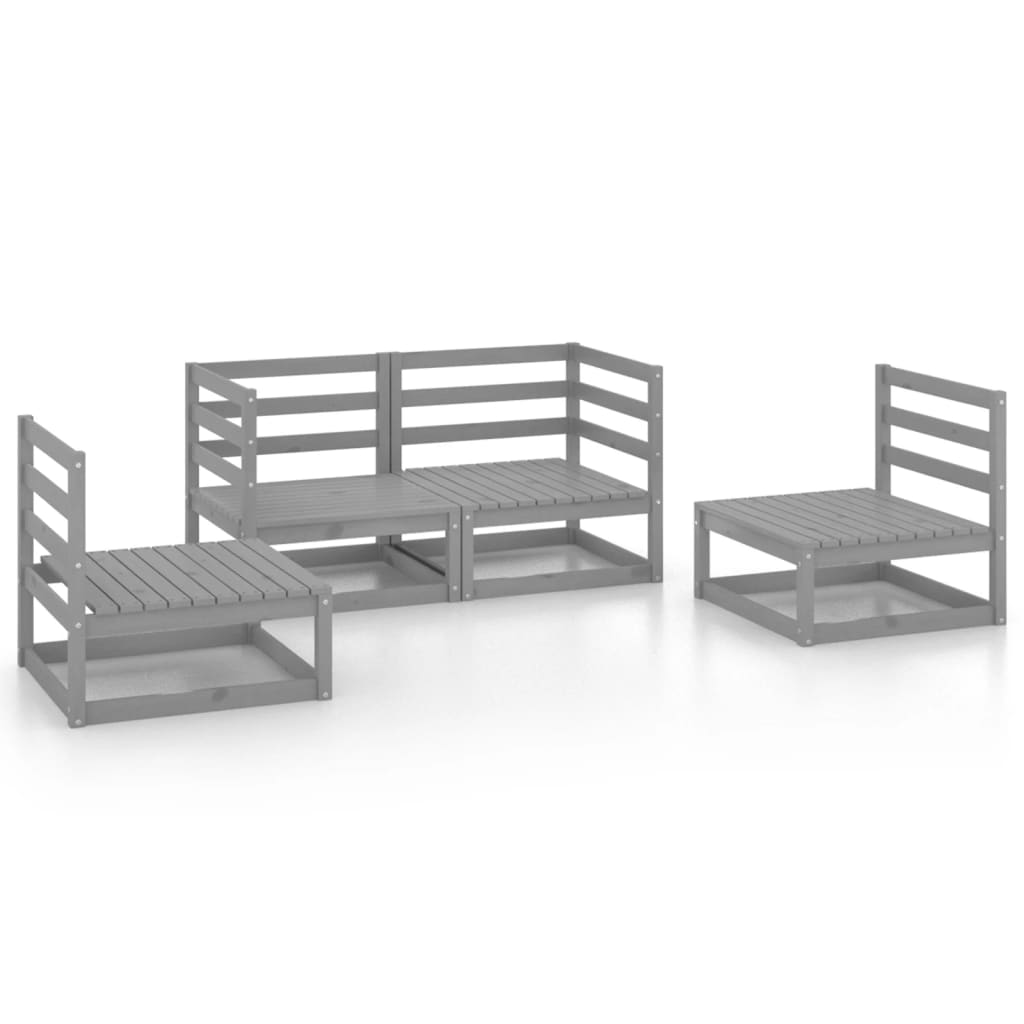 4 Piece Patio Lounge Set Gray Solid Pinewood