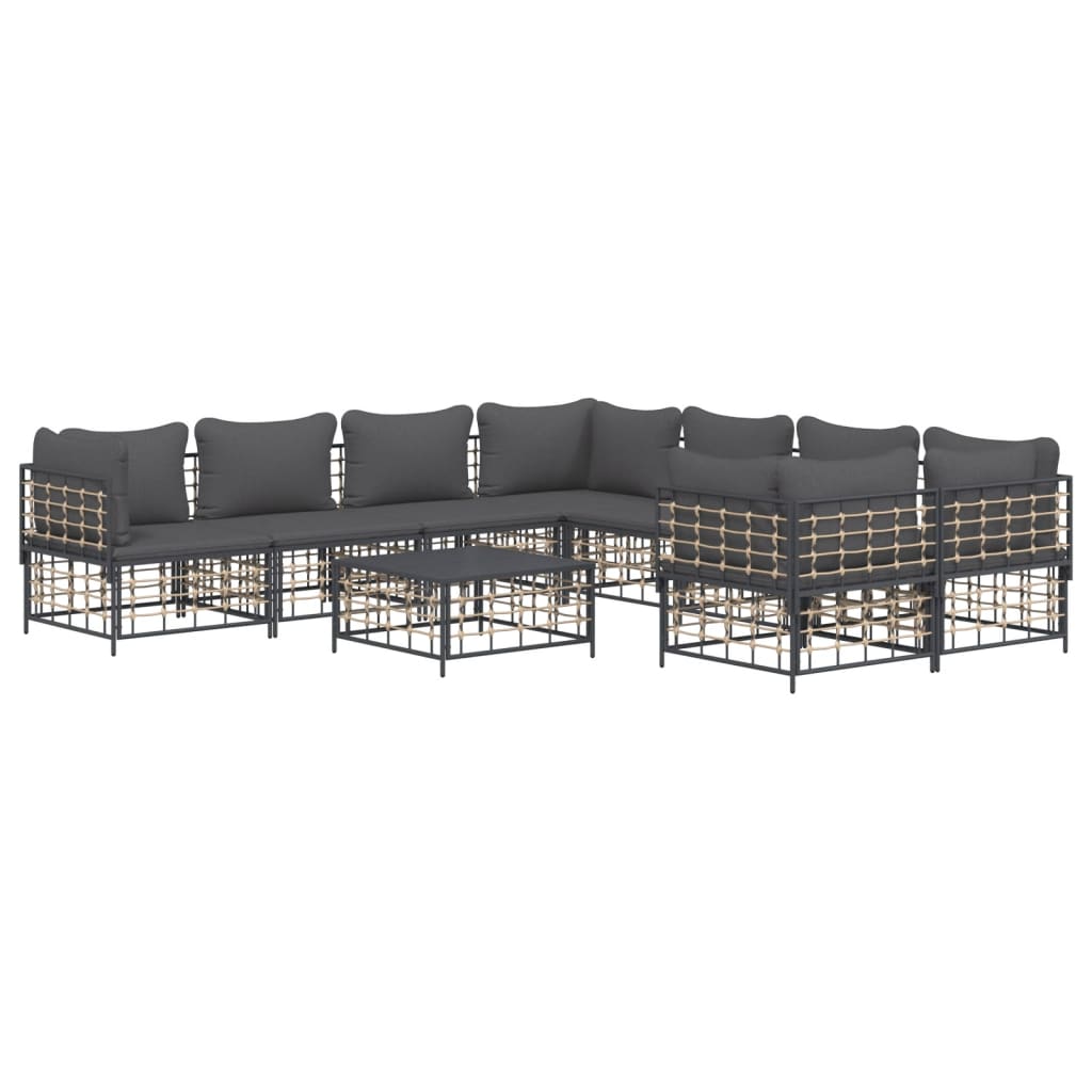 9 Piece Patio Lounge Set with Cushions Anthracite Poly Rattan