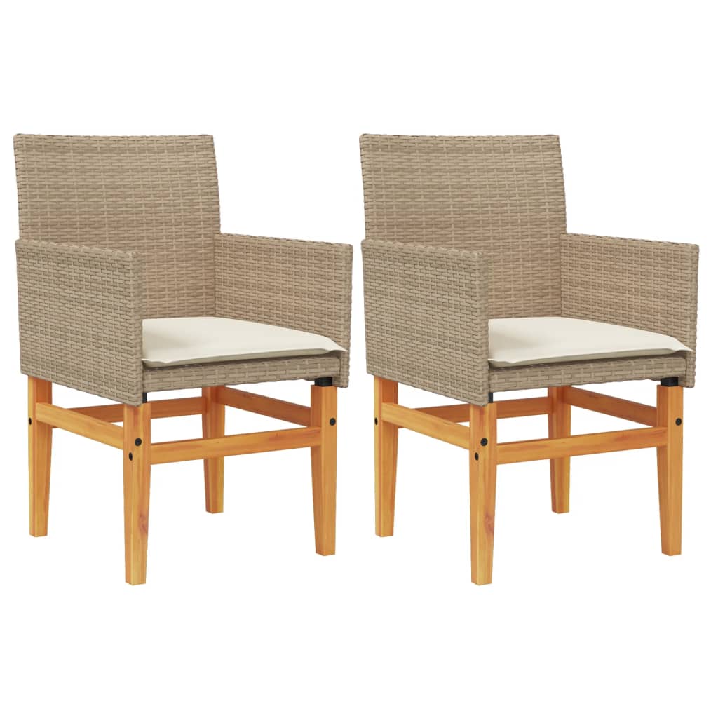 Patio Chairs with Cushions 2 pcs Beige Poly Rattan&Solid Wood