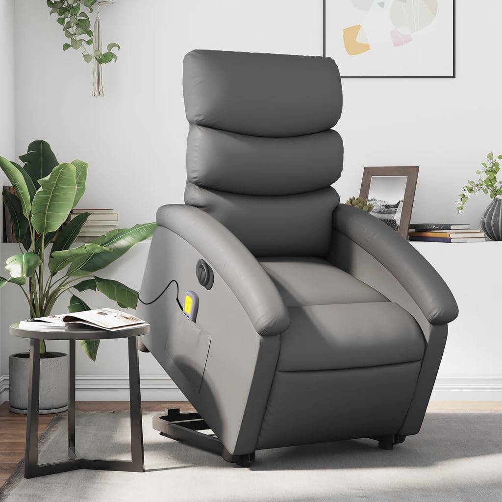 Electric Stand up Massage Recliner Chair Gray Faux Leather