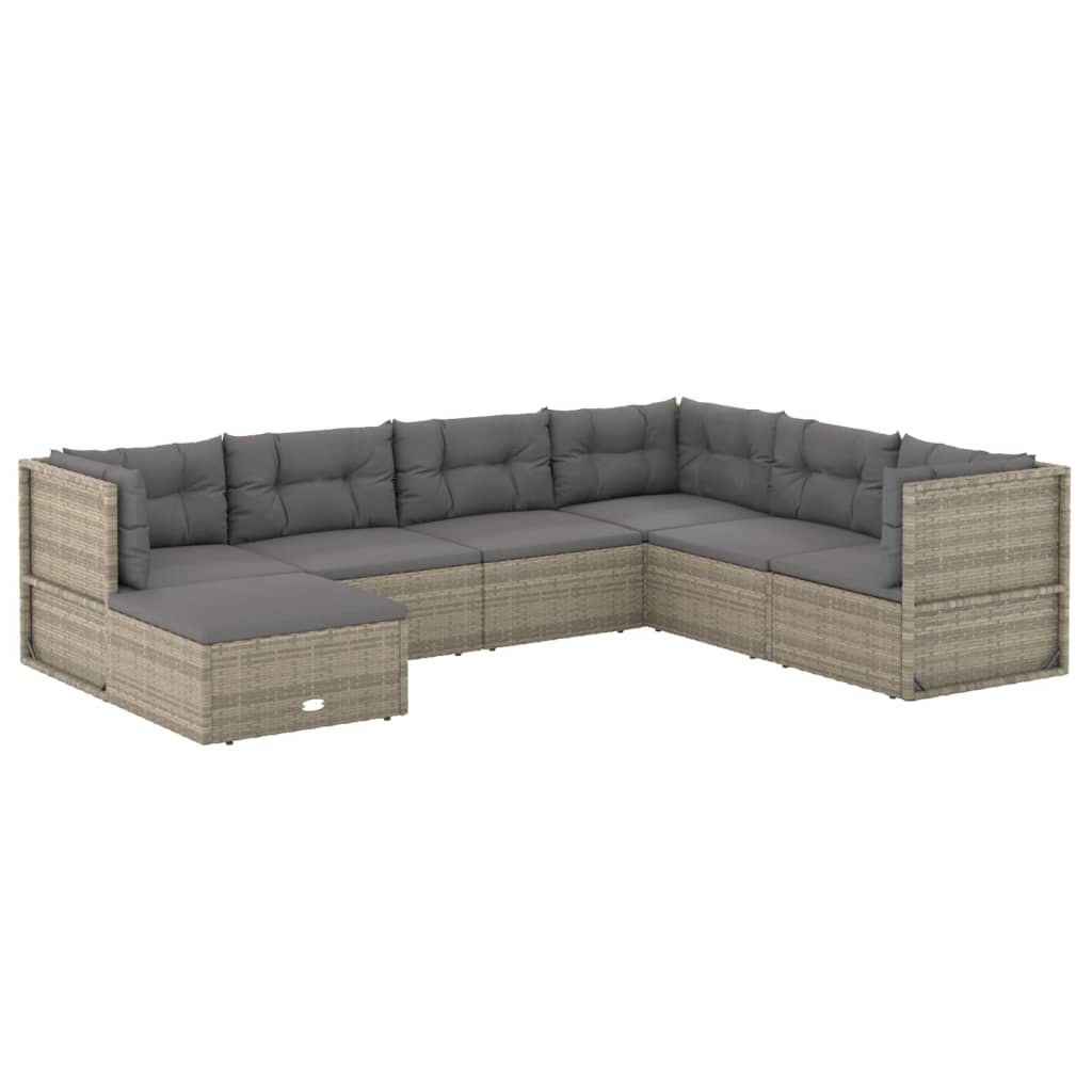 7 Piece Patio Lounge Set with Cushions Gray Poly Rattan