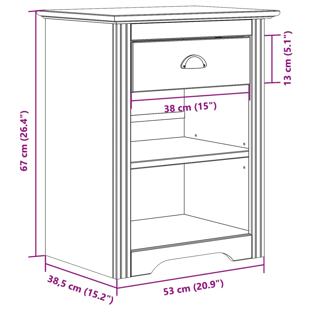 Bedside Cabinet BODO White 20.9"x15.2"x26.4" Solid Wood Pine