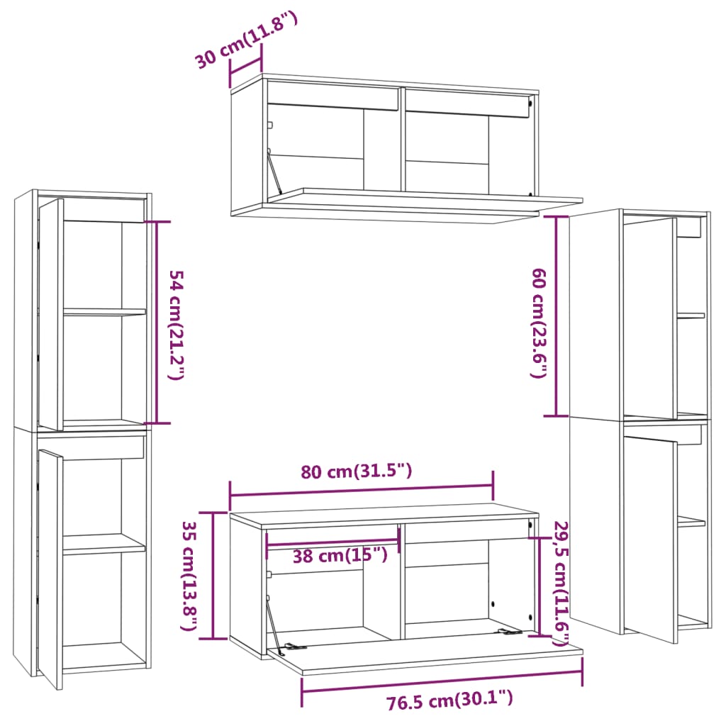 TV Stands 6 Pcs White Solid Wood Pine