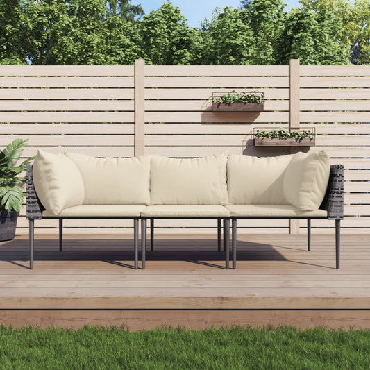 3 Piece Patio Lounge Set with Cushions Gray Poly Rattan