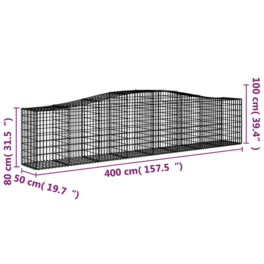 Arched Gabion Baskets 8 pcs 157.5"x19.7"x31.5"/39.4" Galvanized Iron