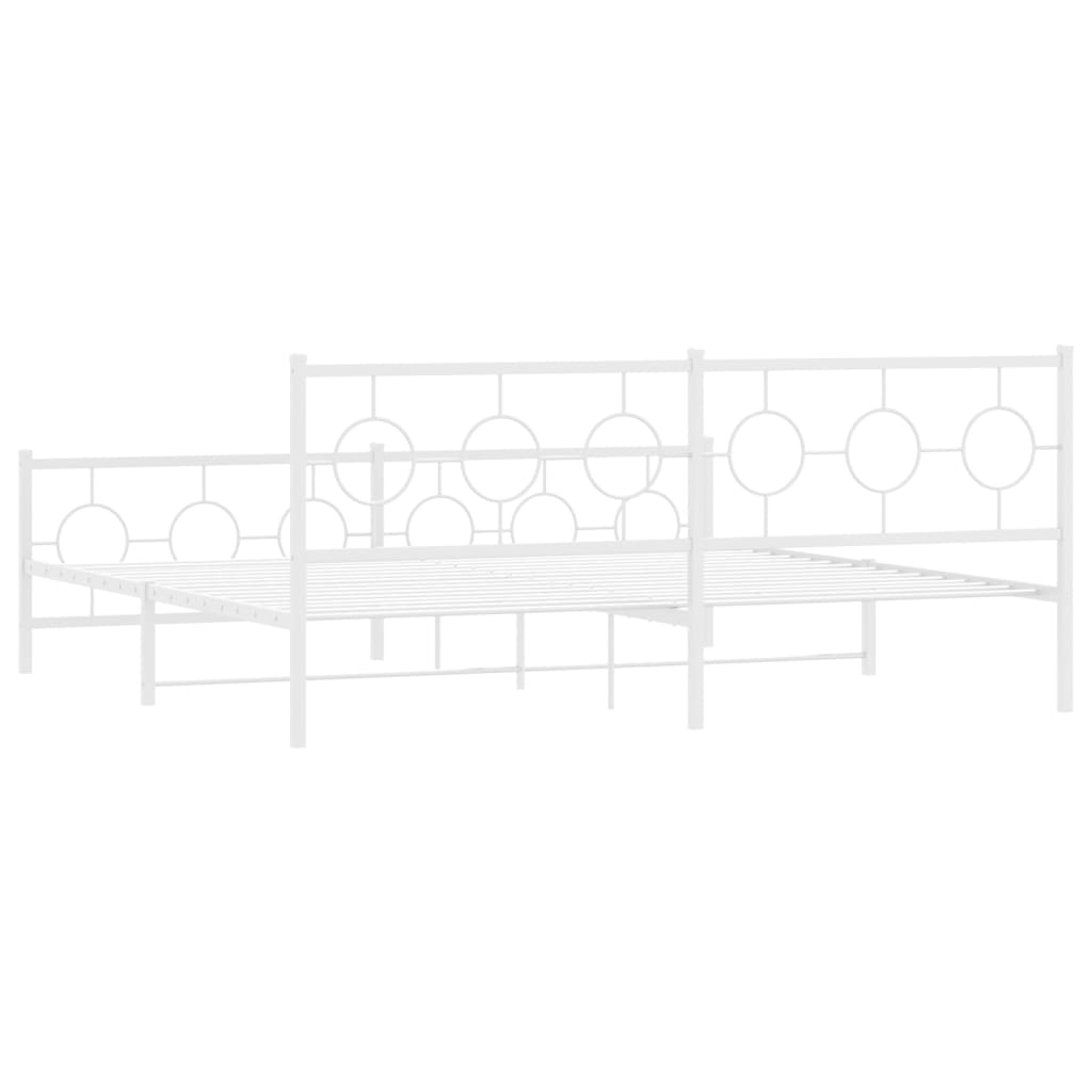 Metal Bed Frame without Mattress with Footboard White 76"x79.9"