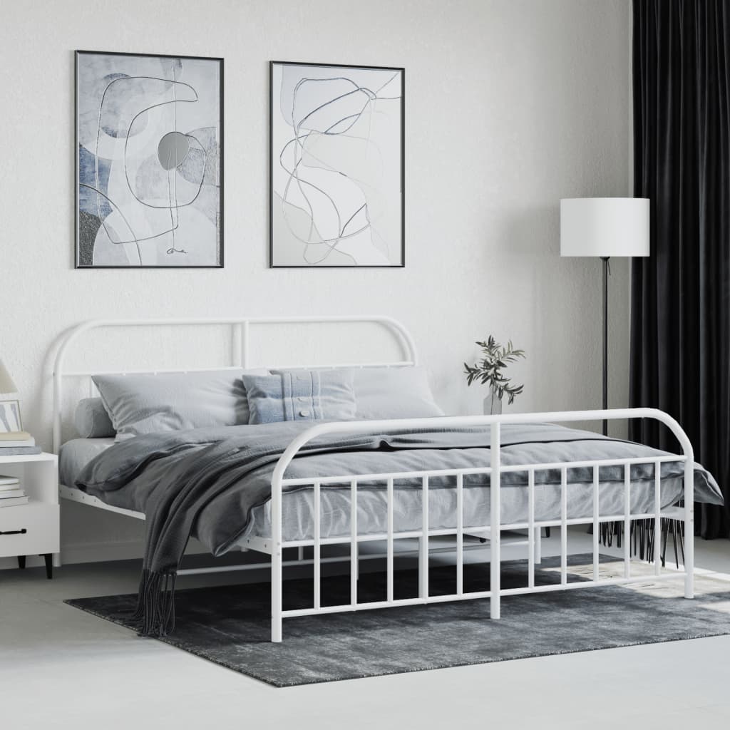 Metal Bed Frame without Mattress with Footboard White 72"x83.9"