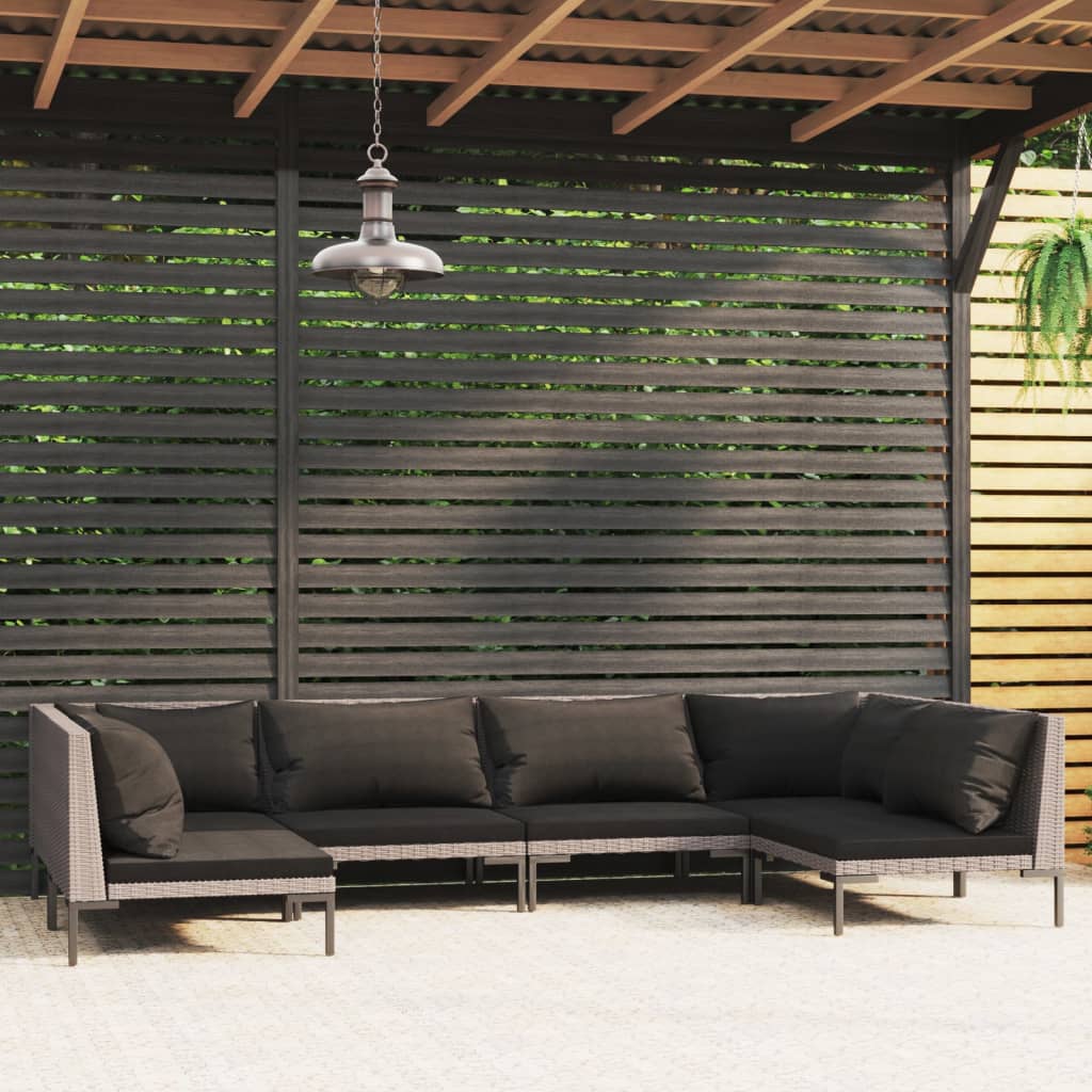 6 Piece Patio Lounge Set with Cushions Poly Rattan Dark Gray