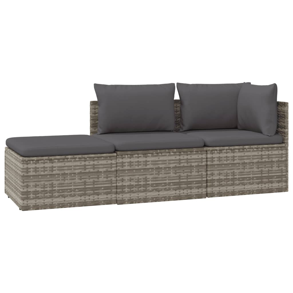 3 Piece Patio Lounge Set with Cushions Gray Poly Rattan