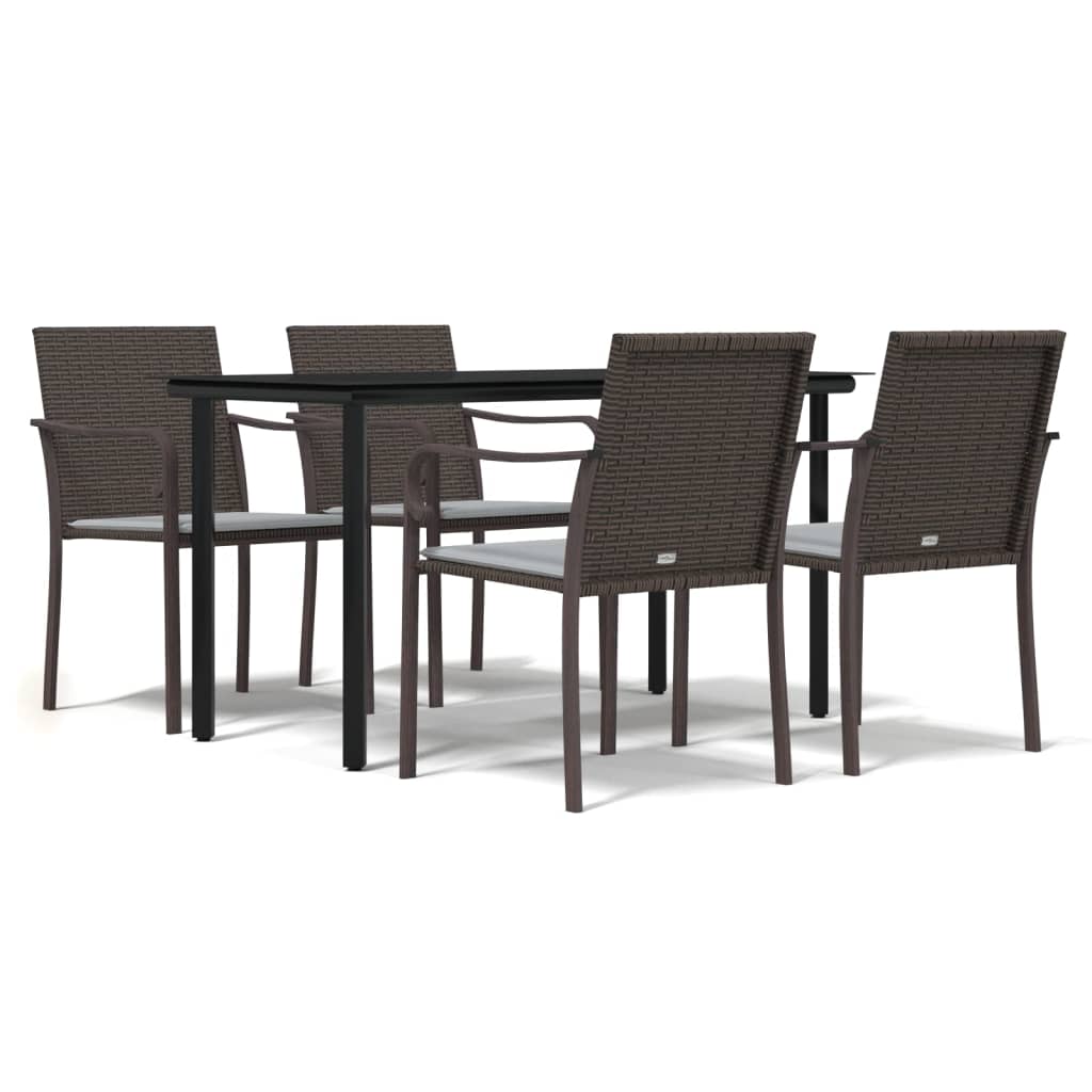 5 Piece Patio Dining Set with Cushions Poly Rattan and Steel