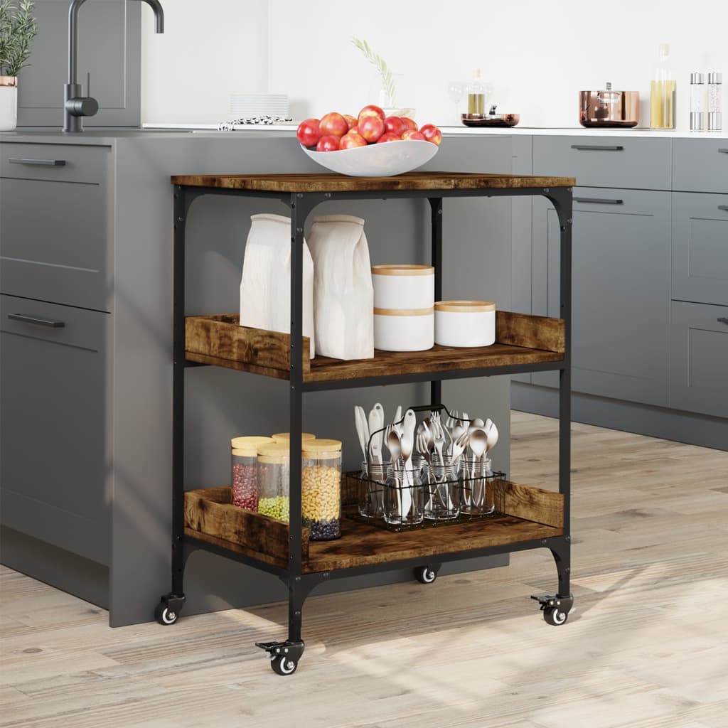 Kitchen Trolley Smoked Oak 23.6"x16.1"x31.7" Engineered Wood