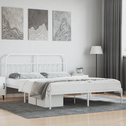 Metal Bed Frame without Mattress with Headboard White 72"x83.9"