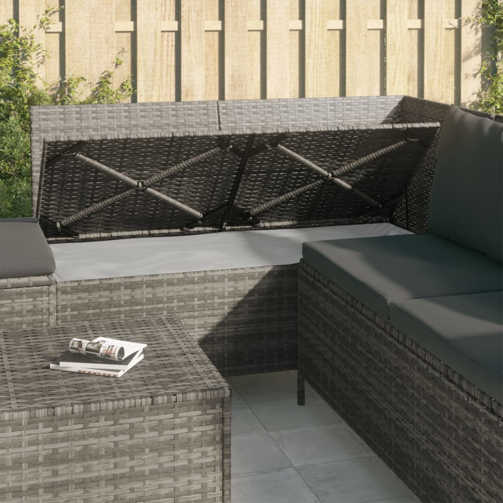 4 Piece Patio Lounge Set with Cushions Gray Poly Rattan