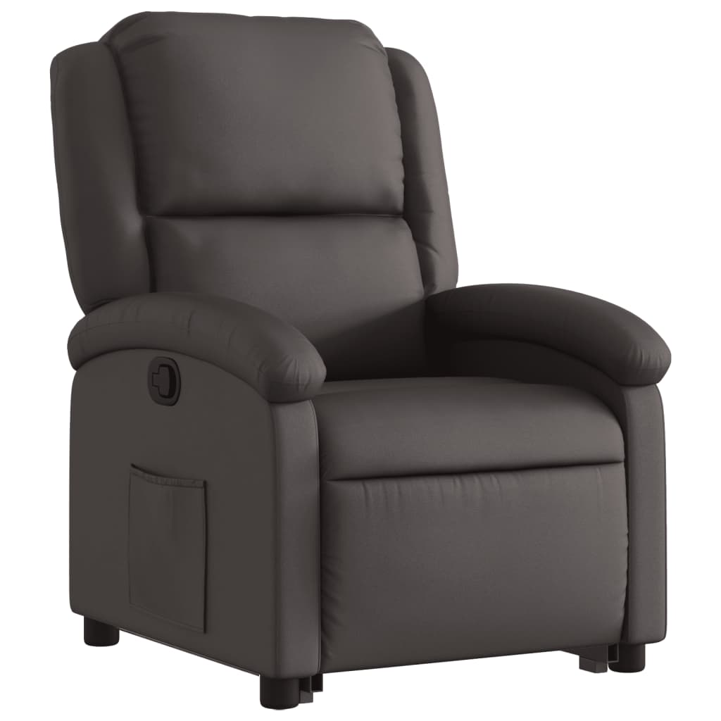 Stand up Recliner Chair Dark Brown Real Leather