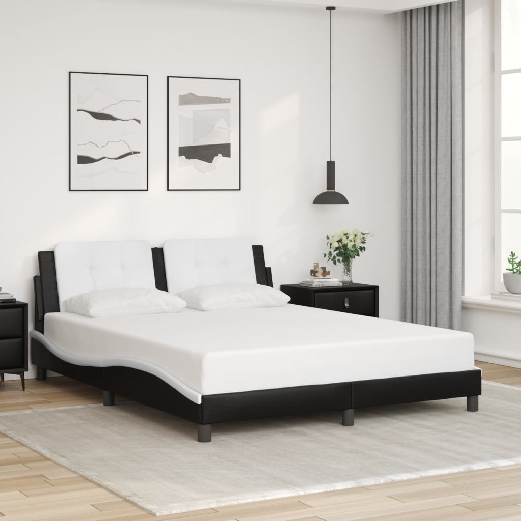 Bed Frame with LED without Mattress Black and White 59.8"x79.9"