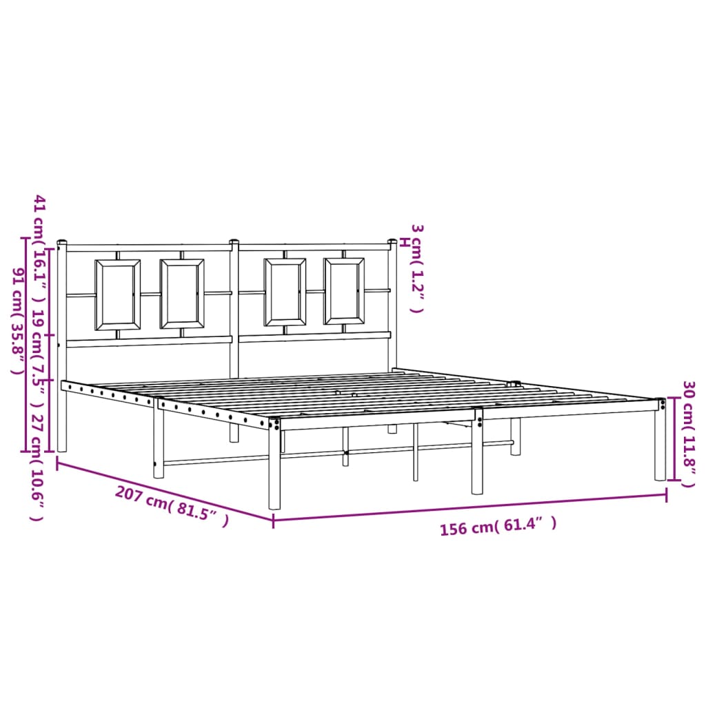 Metal Bed Frame without Mattress with Headboard White 59.1"x78.7"