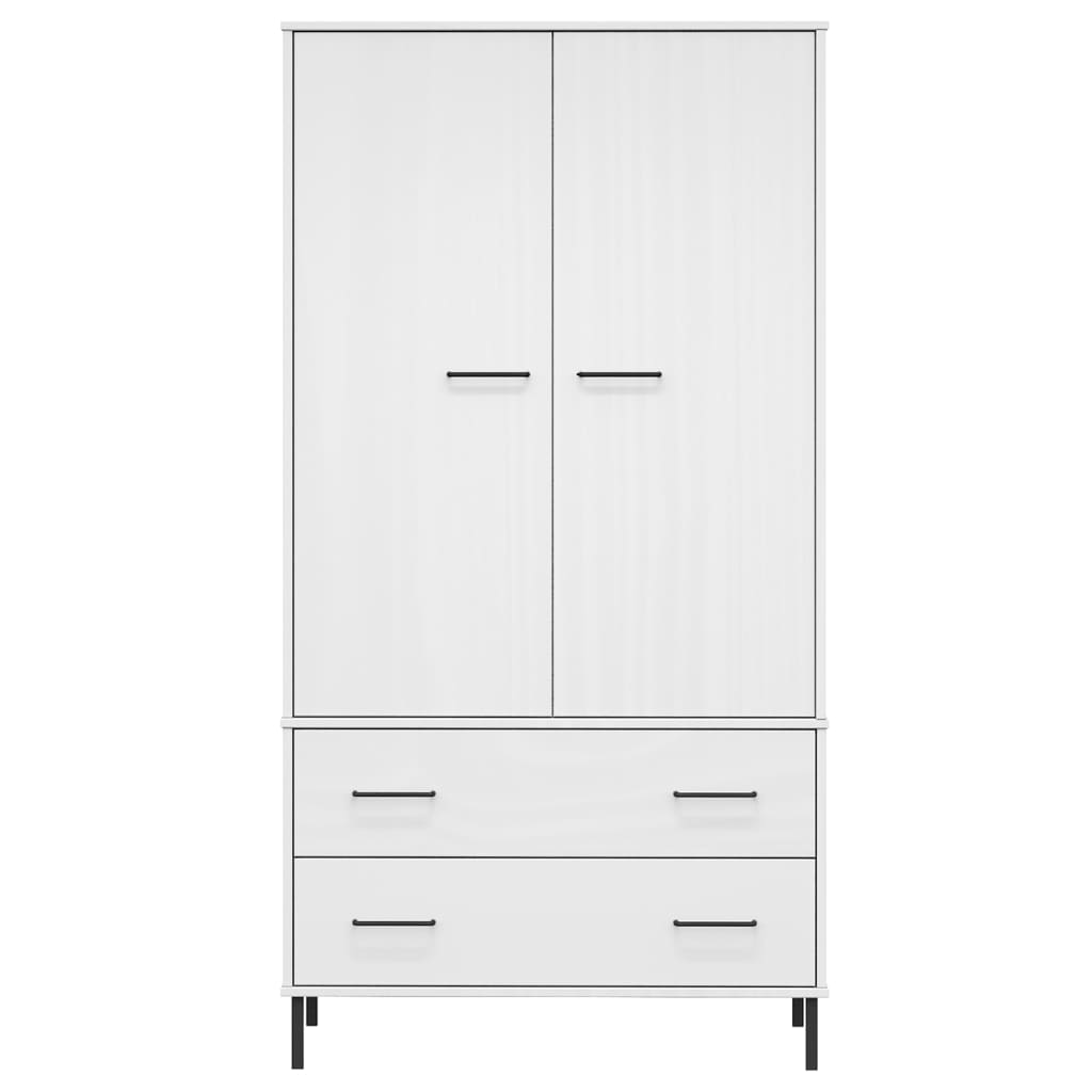 Wardrobe with Metal Legs White 35.4"x21.7"x67.9" Solid Wood OSLO