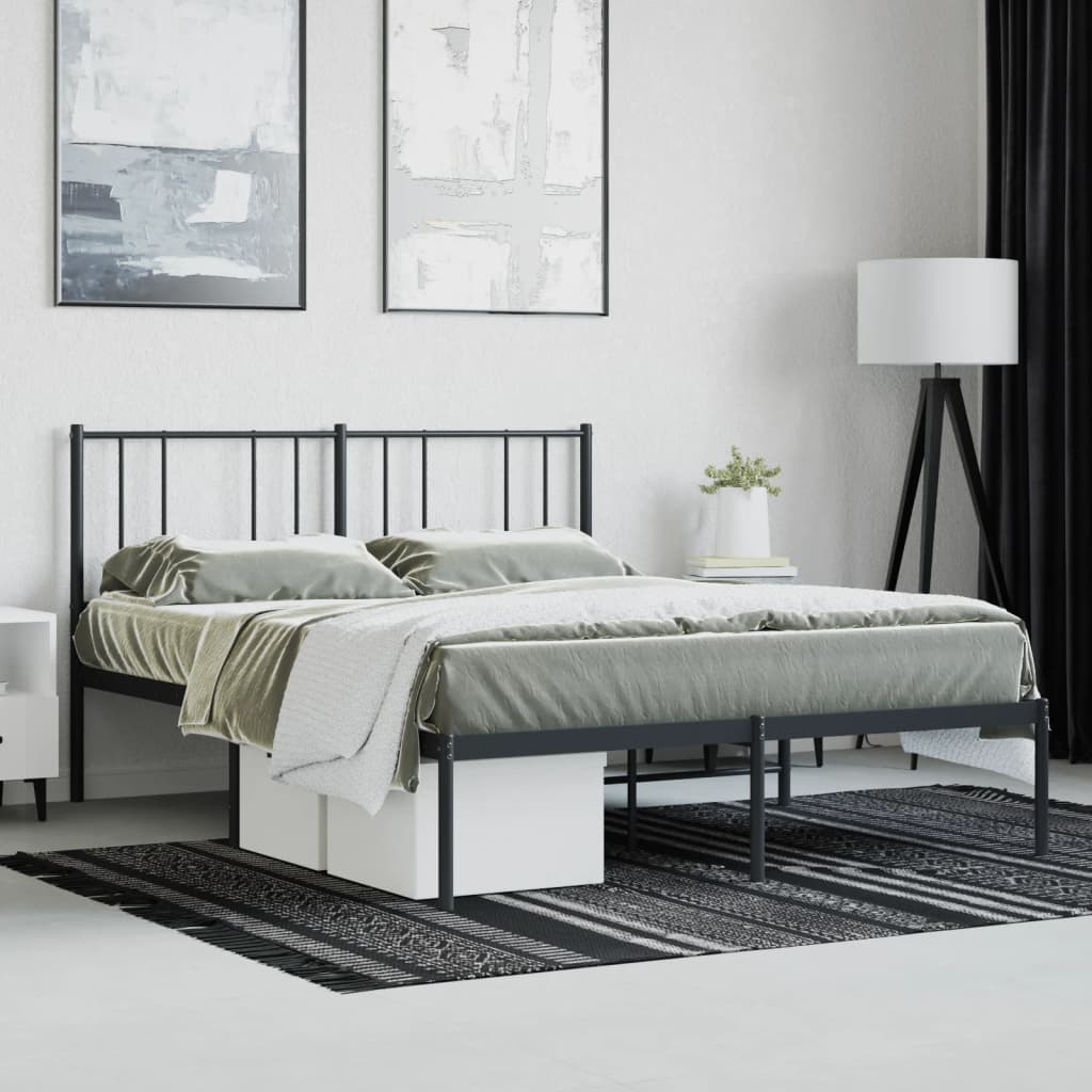 Metal Bed Frame without Mattress with Headboard Black 59.1"x78.7"