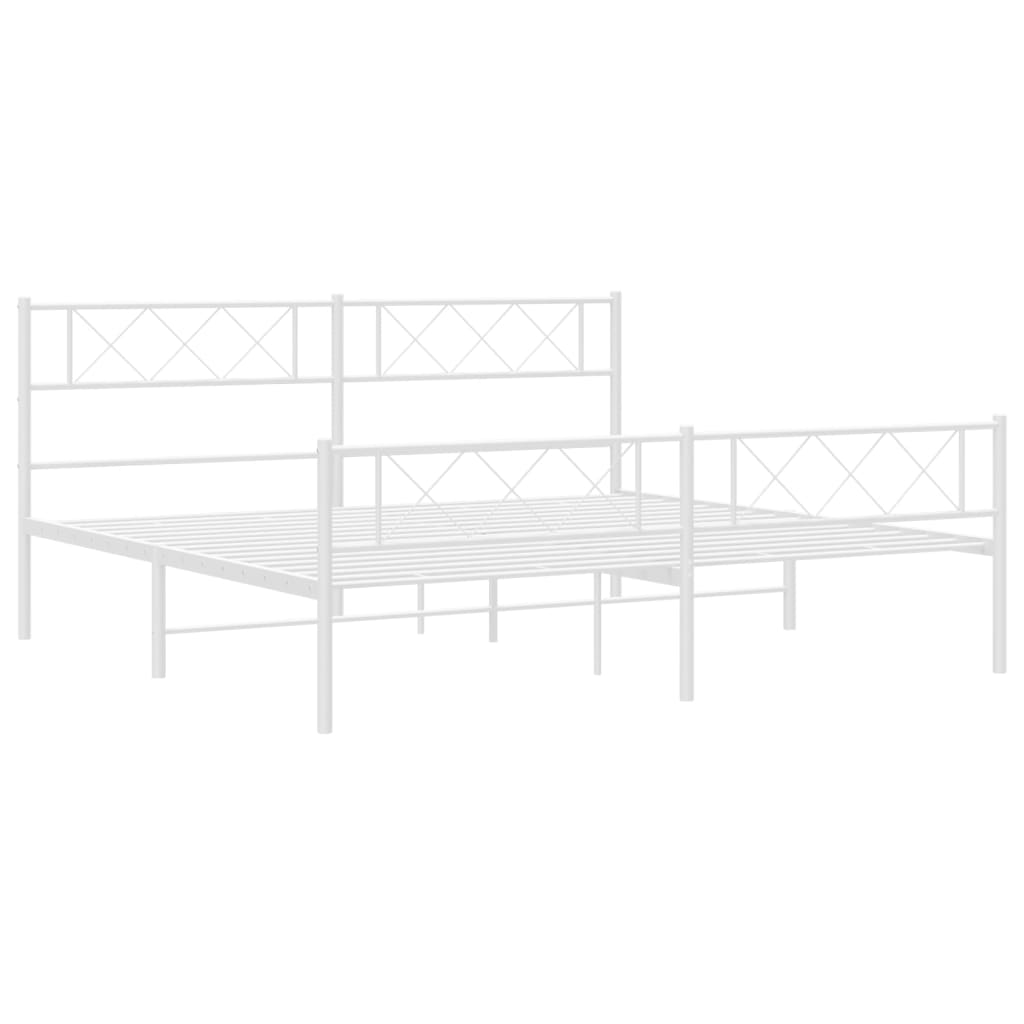 Metal Bed Frame without Mattress with Footboard White 76"x79.9"