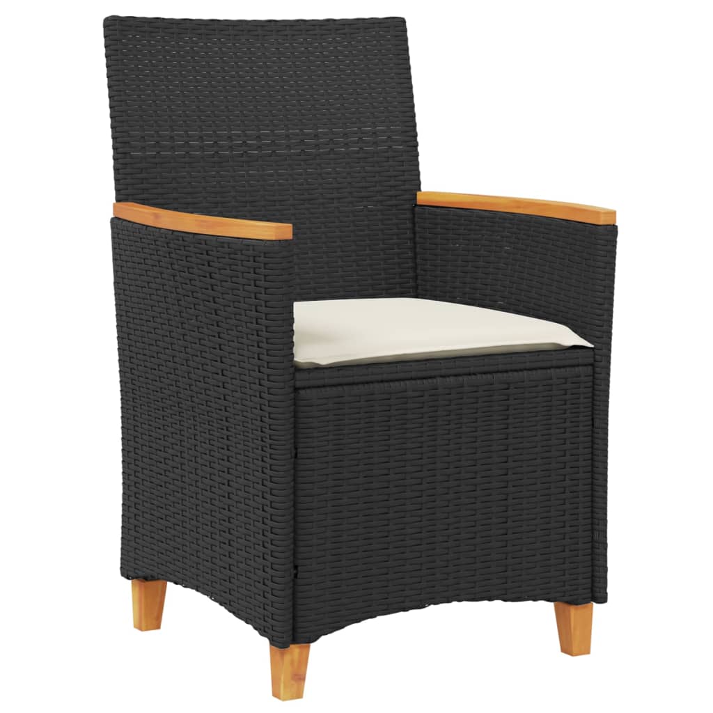 Patio Chairs with Cushions 2 pcs Black Poly Rattan&Solid Wood