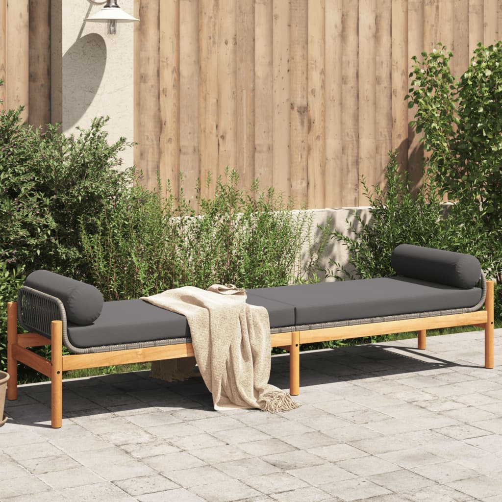 Patio Bench with Cushion Gray Poly Rattan Acacia